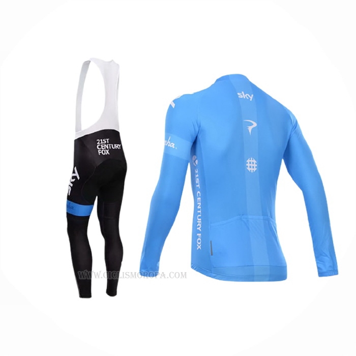 2014 Ropa Ciclismo Sky Blanco Azur Mangas Largas y Culotte Lunga